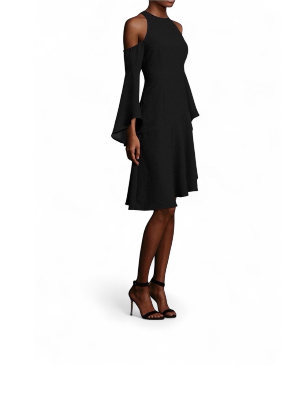 Scripted Cold-Shoulder Bell-Sleeve Dress M - Picture 3 of 13